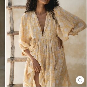 Daughters of India Kyra Mini Dress XS Cumin Yellow Floral Mini Dress NEW